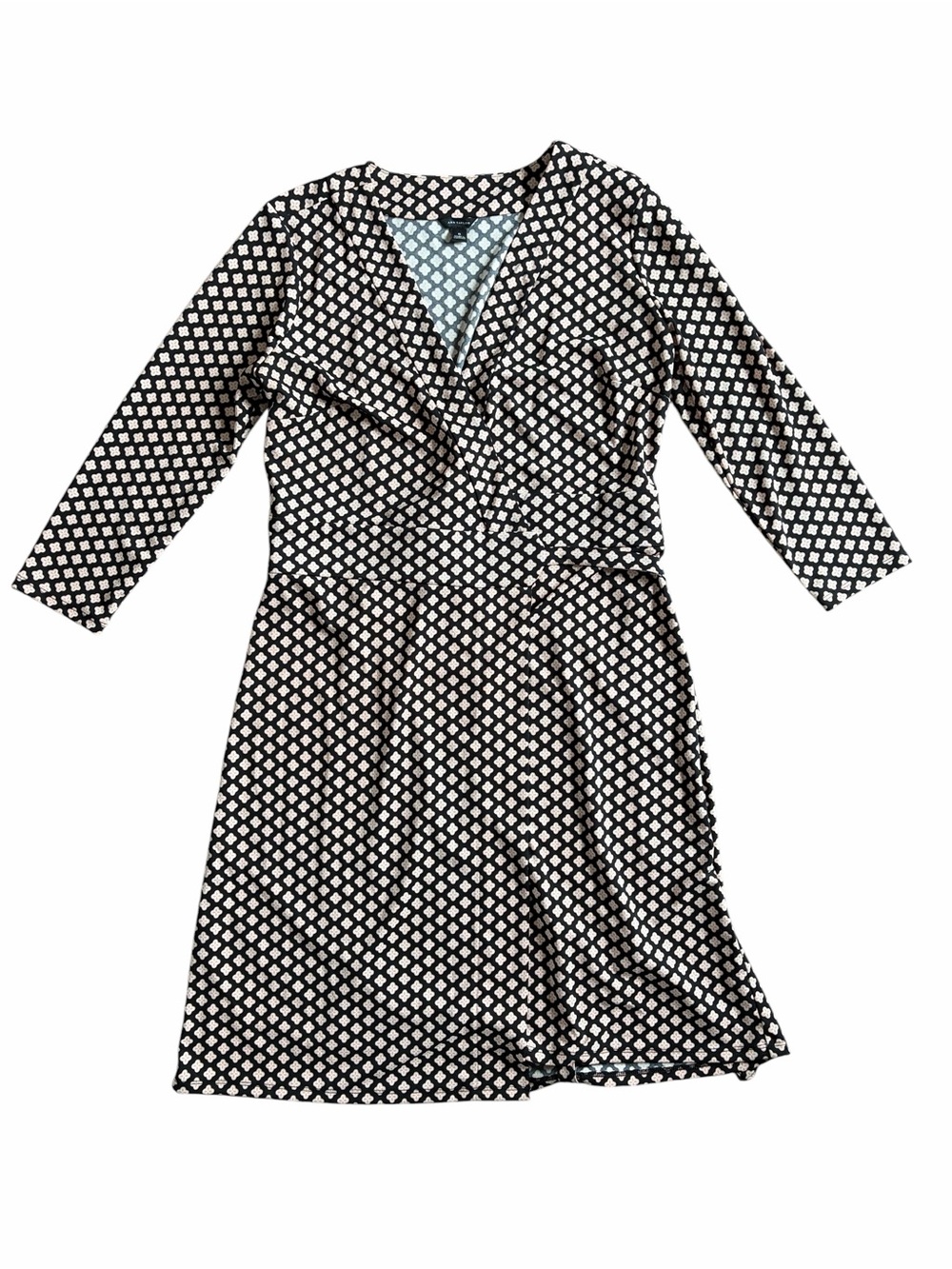 Ann Taylor Wrap Dress Size 6 100% Polyester Black Micro Floral Pattern